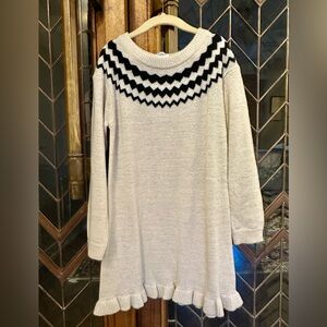 Jacadi Girls Patterned Cream and Black Sweater Dress Size 8. NWT